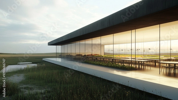 Obraz Harmony of Futurism and Nature: Modern School and Dining Hall Exterior