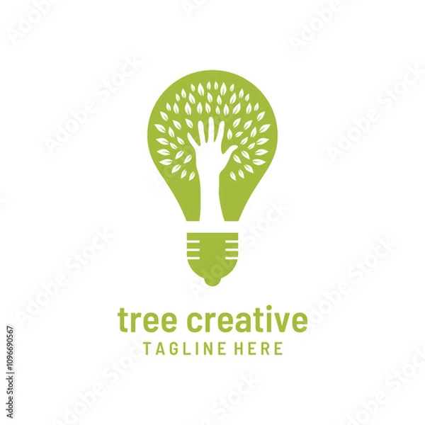 Fototapeta  creative with tree hand bulb logo, Symbol Icon Design Vector Template.