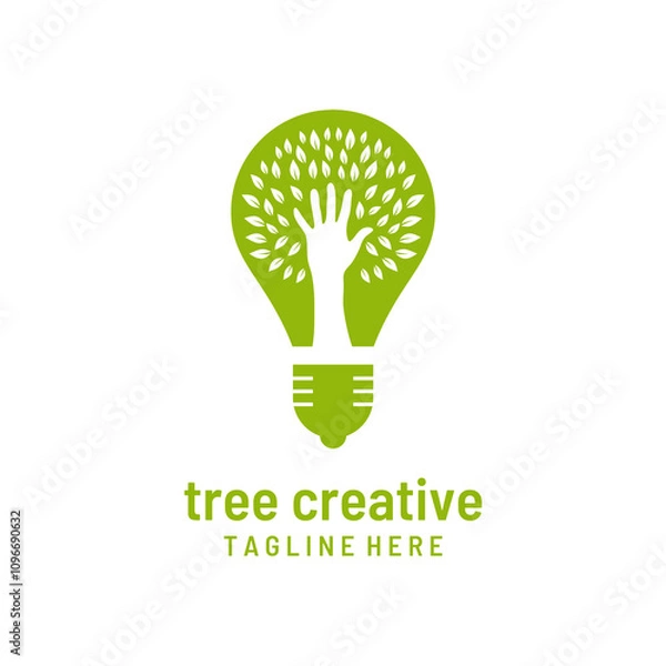 Fototapeta creative with tree hand bulb logo, Symbol Design Template.
