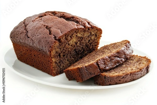 Fototapeta Freshly Baked Banana Bread with Slices on White Plate