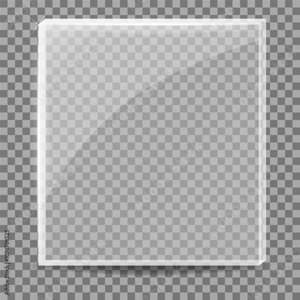 Fototapeta A sheet of colorless glass on a transparent background with white plastic edging, realistic glass pane layout, realistic transparent glass windows in a rectangular frame. Vector illustration.