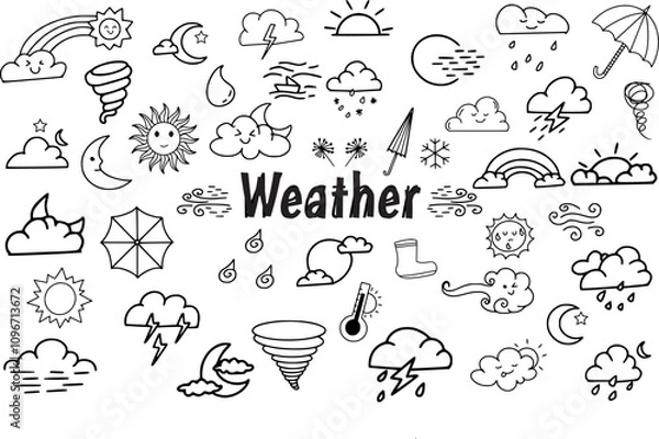 Obraz weather line art doodle vector illustration