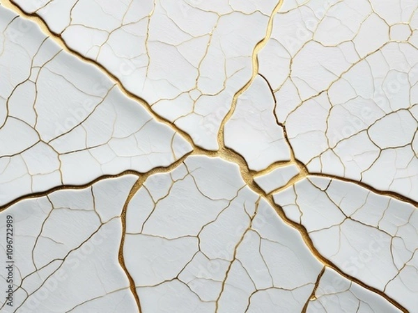 Fototapeta Delicate Beauty in Fractured Porcelain with Gold Accents and Soft Lighting