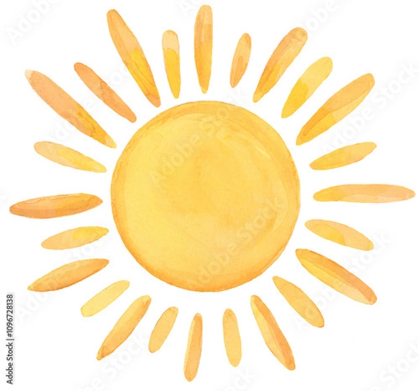 Fototapeta Sunshine with Happy Beam Watercolor Hand Painted on Isolated Background Clip Art 