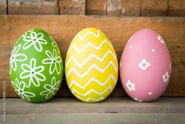Fototapeta Hand-Painted Easter Eggs with Creative White Patterns