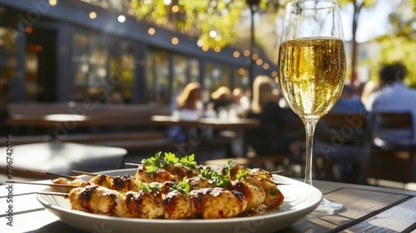 Fototapeta Grilled Skewers with Fresh Parsley in Outdoor Setting