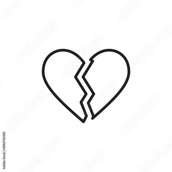 Fototapeta Broken heart icon thin line vector isolated