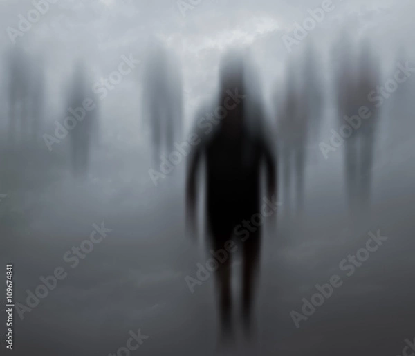 Fototapeta Niewyraźne, tajemniczy ludzie chodzą