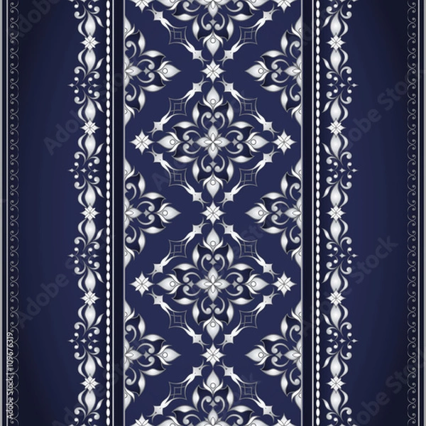 Fototapeta Decorative seamless silver border on a dark blue.