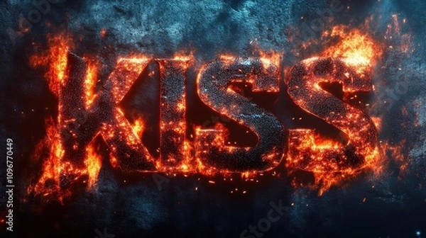 Fototapeta Fiery text reading "KISS" with glowing effect	
