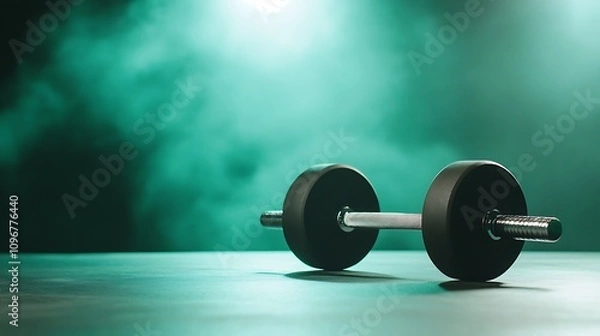 Fototapeta Powerful Dumbbell in a Dark Gym Setting Highlighting Fitness and Strength Training