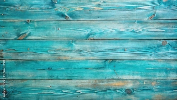 Fototapeta A rustic teal wooden plank background with faded paint and visible grain patterns.