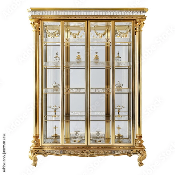 Fototapeta Gold color display case isolated on a white background