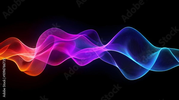 Fototapeta Wavy lines, neon colors, abstract flow, subtle glow. Psychedelic Neon Waves. Illustration