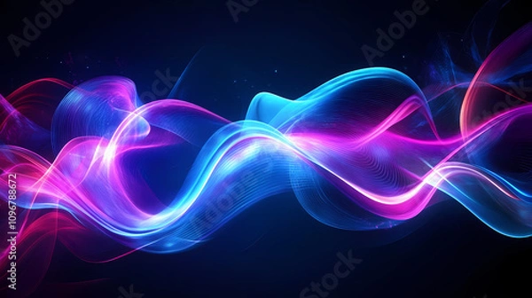 Fototapeta Abstract swirling neon waves in blue, pink, and purple on a dark background. psychedelic dream waves. illustration. Psychedelic Neon Waves. Illustration