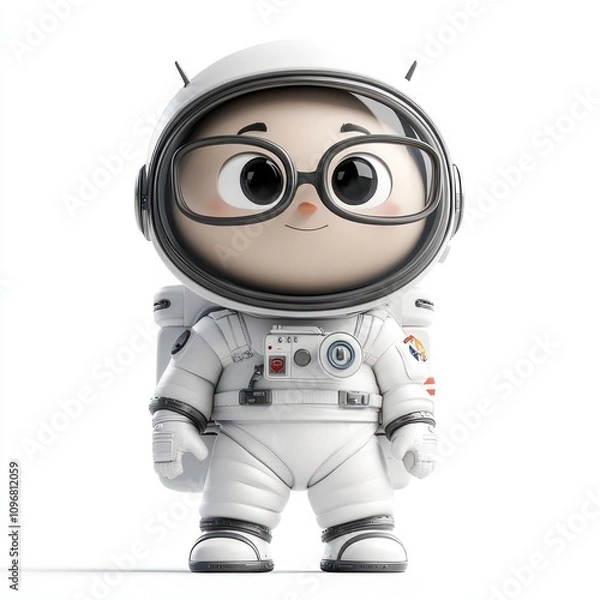 Fototapeta A cartoon astronaut character with glasses, designed for playful and educational purposes.