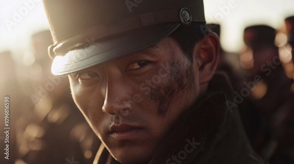 Obraz Portrait of a North Korean soldier, Generative AI