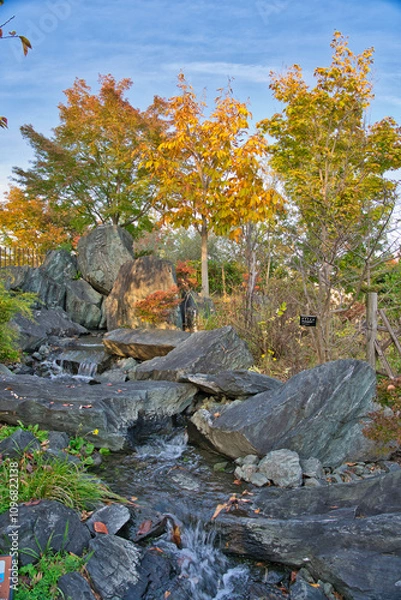 Fototapeta 紅葉の槍沢から流れ出る川