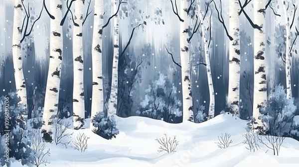 Obraz Serene winter birch forest scene with snow.