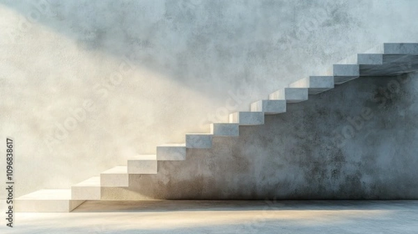 Fototapeta Concrete Staircase Against a Textured Wall, Illuminated by Sunlight