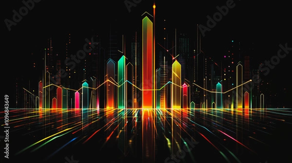 Fototapeta Abstract black background with Colorful charts and graphs with statistics to innovative analyze business potential and forecast future development of companies growth.