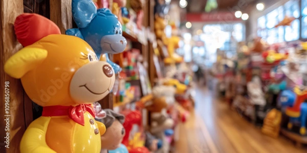 Fototapeta Colorful Toys on Shelves in a Toy Store