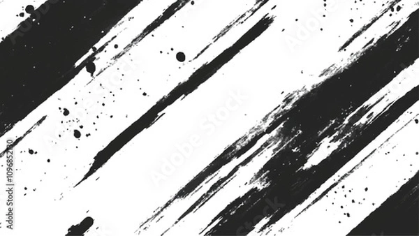 Fototapeta Abstract Grunge Splatter Line Pattern on white and transparent background. Dynamic black paint strokes on a white background, Abstract grunge texture of black paint. A layer for use in design.