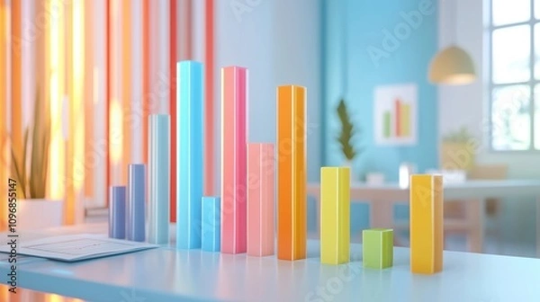 Fototapeta Vibrant 3D Bar Chart of Tech Company Quarterly Sales Over a Year
