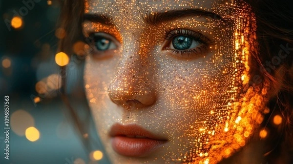 Fototapeta Glowing Portrait with Digital Light Effect