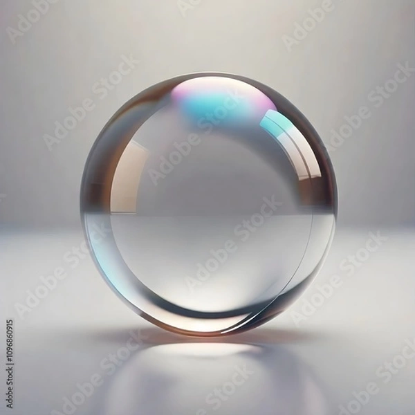Fototapeta A perfectly spherical bubble reflects the light of a window with a rainbow of colors
