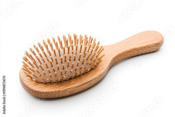 Fototapeta A natural wooden hairbrush, showcasing a simple yet elegant design perfect for daily hair care routines. isolated on white background.