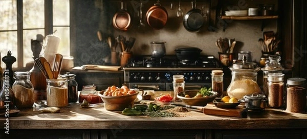 Fototapeta Rustic Kitchen: A Culinary Still Life