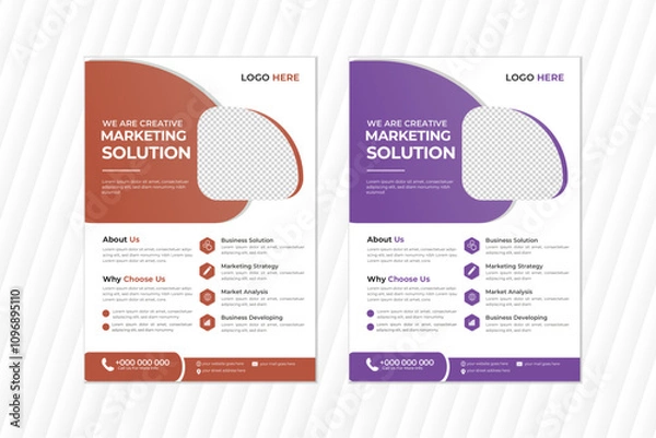 Fototapeta Corporate business flyer design set with different colors a4 flyer template, modern & creative business flyer template.