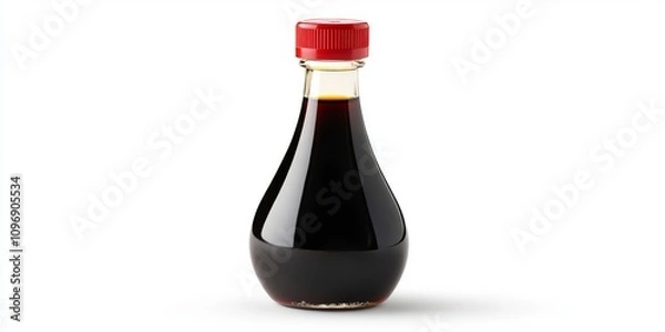 Fototapeta Bottle of soy sauce with red cap, perfect for culinary use