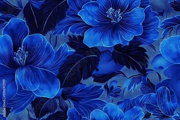 Obraz seamless of  beautiful dark - royal blue vivid texture background. Fabric full of blue flowers , isolated on white background,  , copy space, copy space for text,