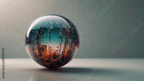 Fototapeta Abstract Tech Sphere: A smooth, glossy sphere with subtle embedded digital patterns against a white background to evoke a futuristic vibe. Science and technology concept. Copy space.