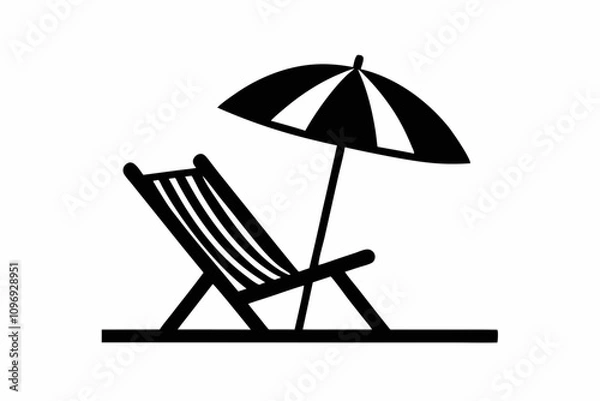 Fototapeta Beach chair silhouette vector, Beach umbrella and chair icon vector illustration