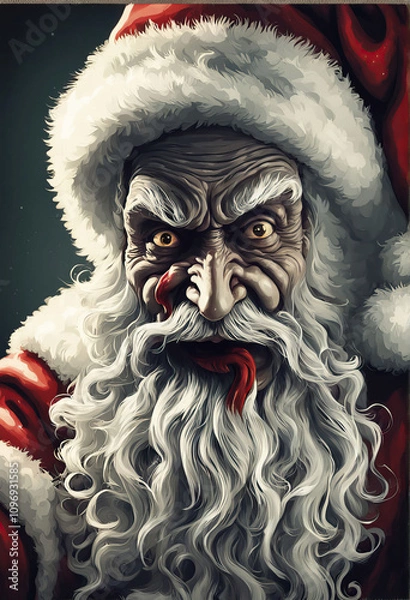 Fototapeta Evil scary ominous santa clause, retro artwork