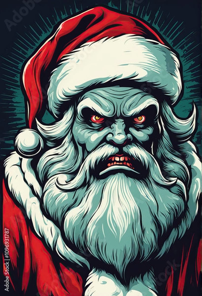 Fototapeta Evil scary ominous santa clause, retro artwork