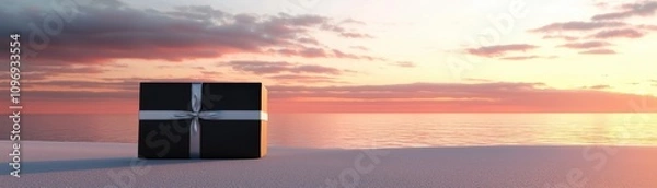 Fototapeta Minimalist black envelope with silver ribbon soft lighting creating a sleek and stylish gift concept for premium occasions