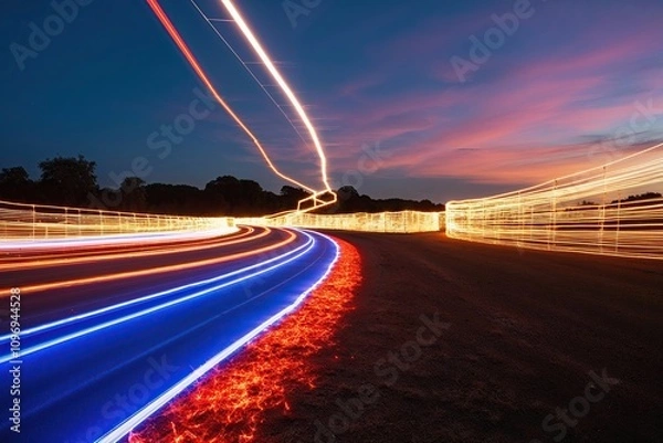 Fototapeta Vibrant Long Exposure Electric Glow Trail Background with Motion Light and Energy Effects