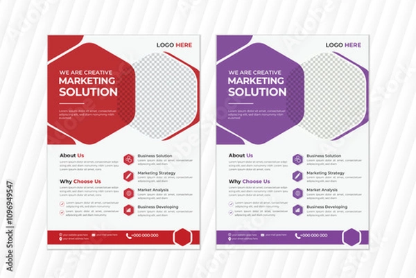 Fototapeta a bundle of 2 templates of different colors a4 flyer template, Corporate creative & modern business flyer and editable.