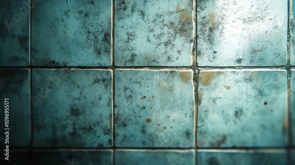Fototapeta Aged Teal Square Tiles Wall Texture