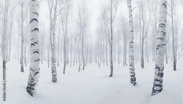 Fototapeta Birch Forest in Winter in the Style of an Acrylic Painting. AI generated illustration