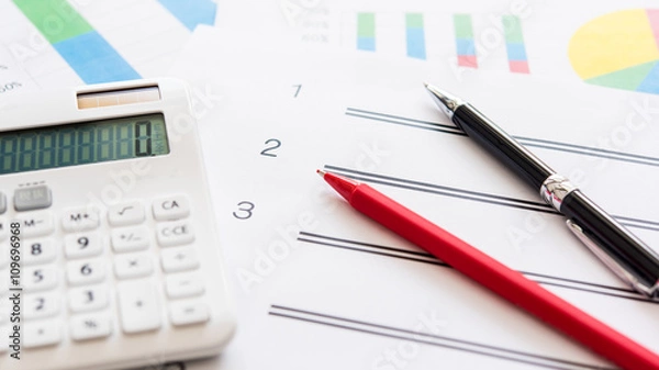 Fototapeta グラフと電卓