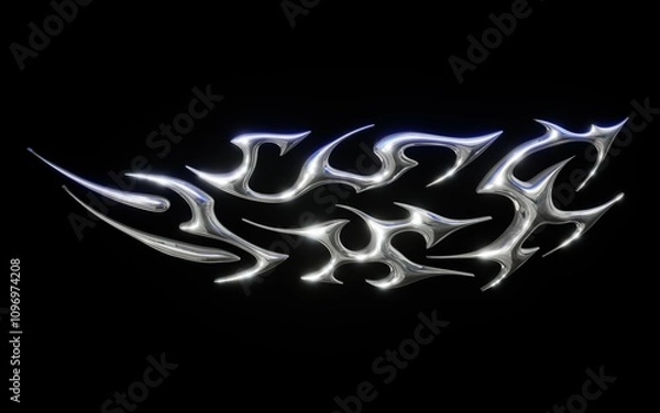 Fototapeta 3d chrome metal of y2k icon. 3d rendering illustration of abstract neo tribal icon.3D Illustration