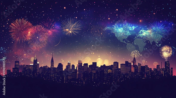 Obraz fireworks over city