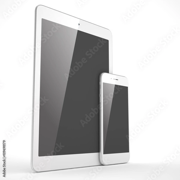Fototapeta Tablet and smartphone on a white. 3d rendering.