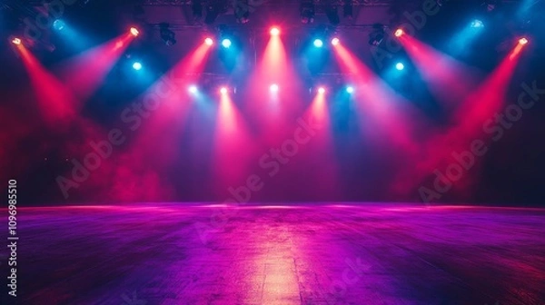 Fototapeta Empty Stage Illuminated By Pink And Blue Lights