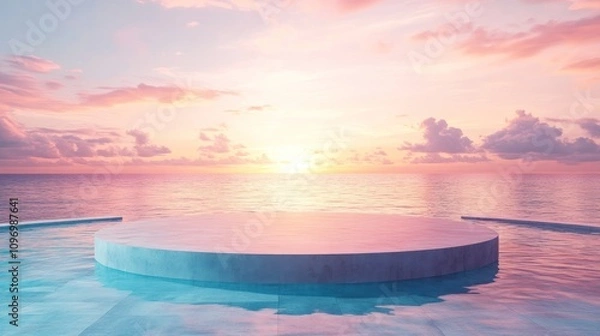 Fototapeta Serene Sunset Seascape with Minimalist Platform
